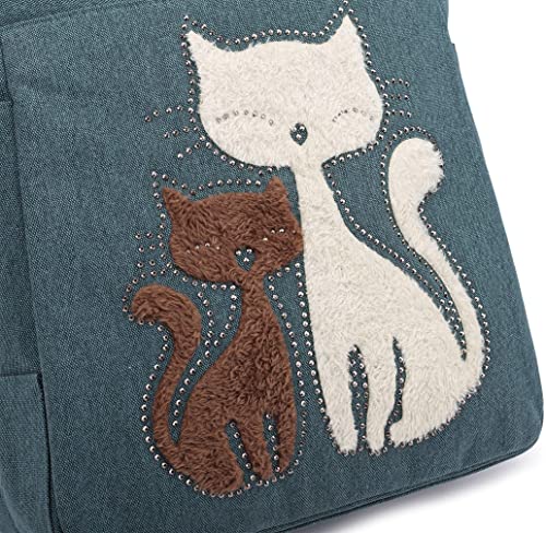 Elegant håndveske i lerret med et delikat kattemotiv broderi.