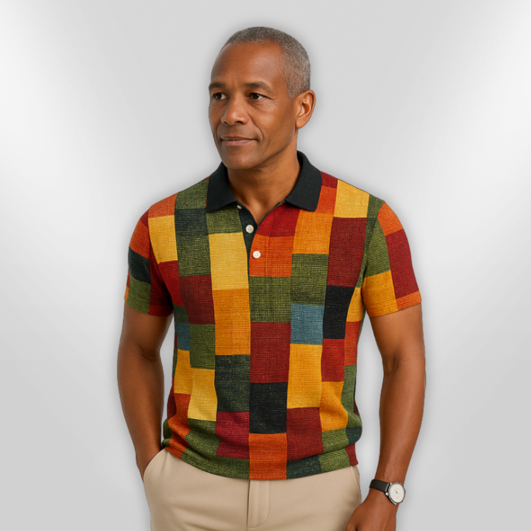 Motebevisst herre rutete poloskjorte, perfekt for en komfortabel og stilfull sommerlook.