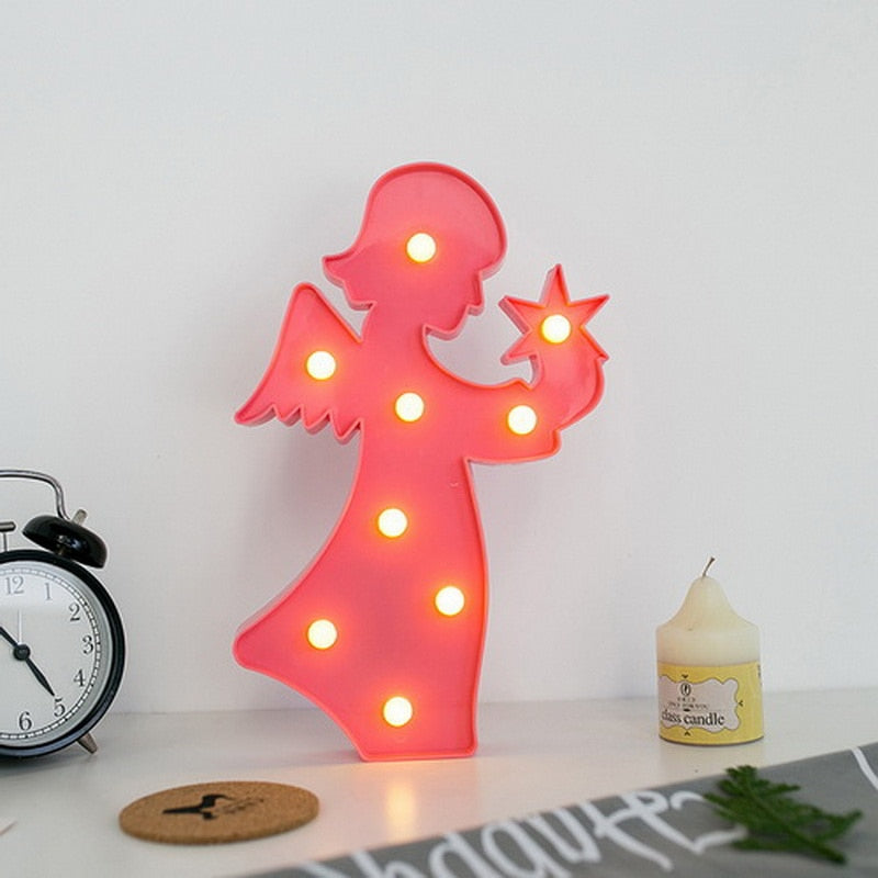 Flere design: Enhjørning, flamingo og kaktus LED nattlamper for dekorativ stemningsbelysning.