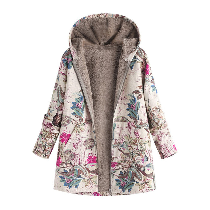 Ny retro-inspirert damejakke med unikt trykk, klassisk krage og lommer, perfekt for en uformell, men chic stil.