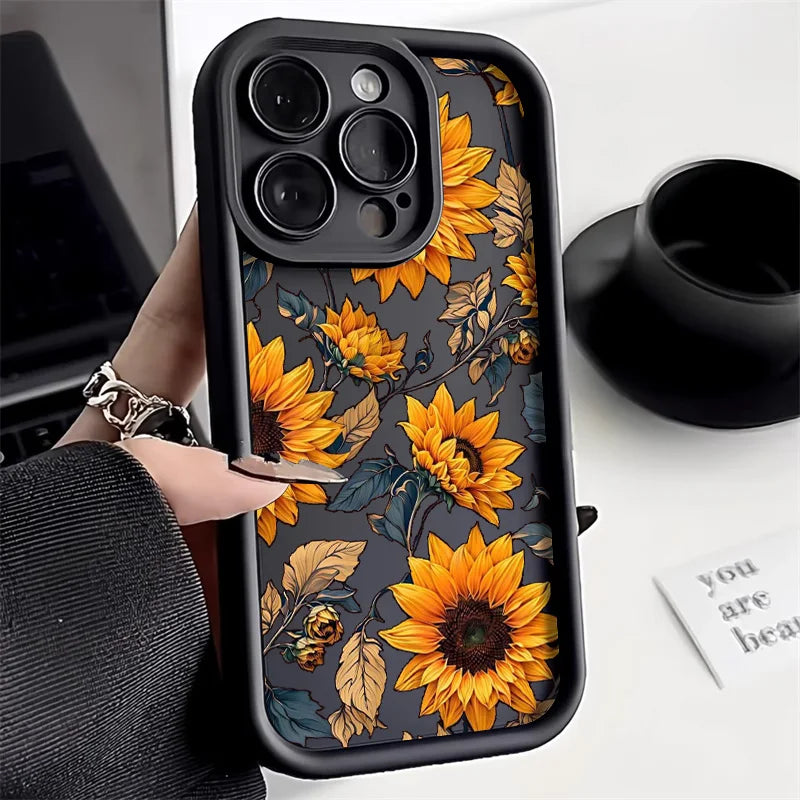 Stilfullt iPhone mobildeksel med elegant blomsterdesign og matt overflate, perfekt telefonbeskyttelse.