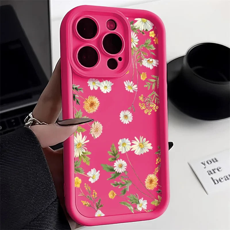 Robust silikon mobildeksel for iPhone med støtsikkert blomsterdesign, sikrer langvarig telefonbeskyttelse.