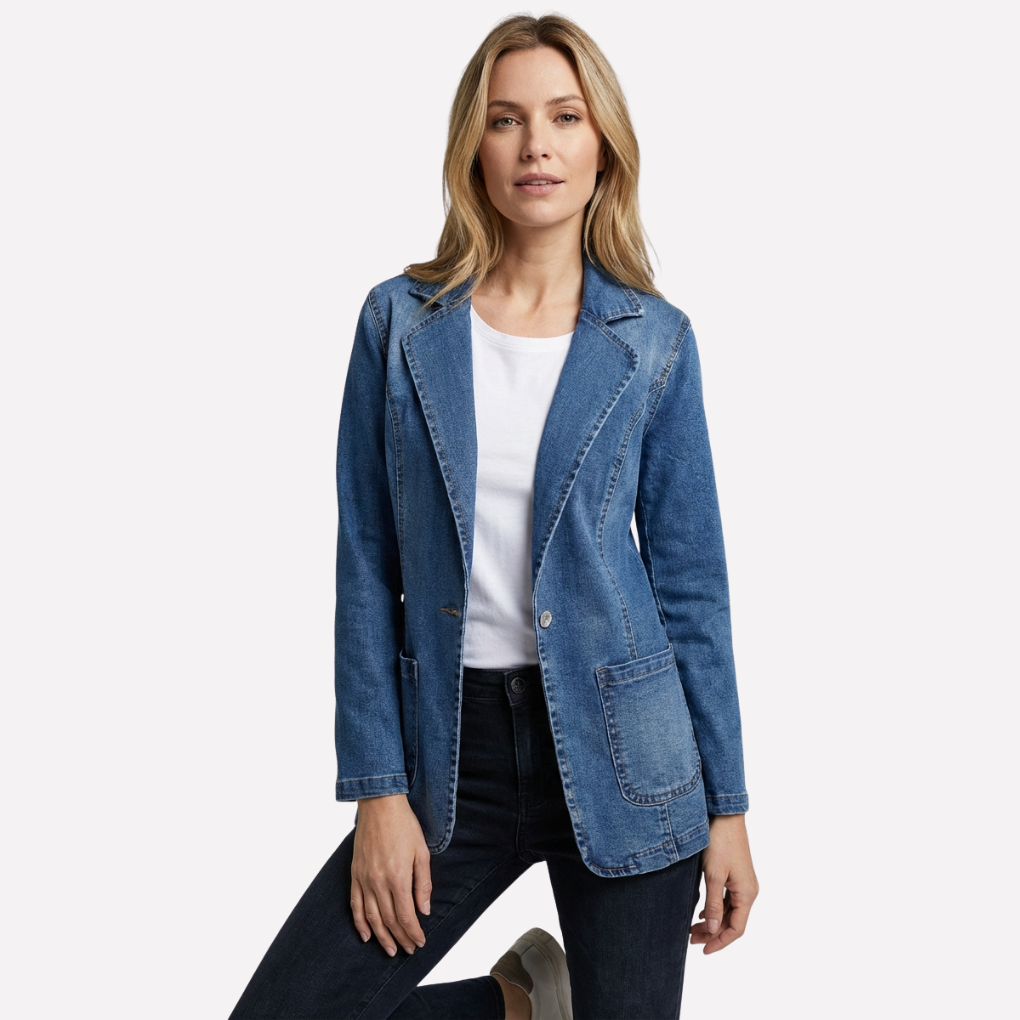 Stilig blå strukturert blazer for kvinner, perfekt for elegant business casual eller hverdagsstil.