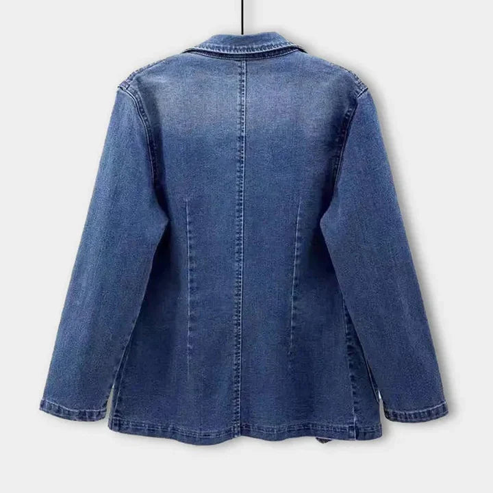 Marineblå strukturert blazer for kvinner. Elegant jakke for motebevisste damer.