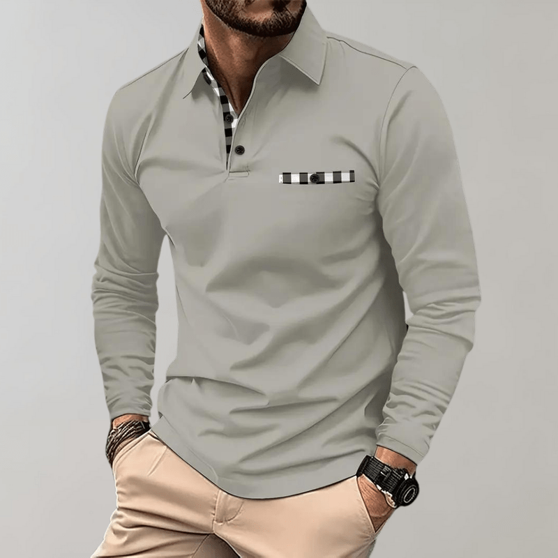 Myk langermet herre t-skjorte i polyester, svært komfortabel og stilig for allsidig bruk hverdag/vår/høst.