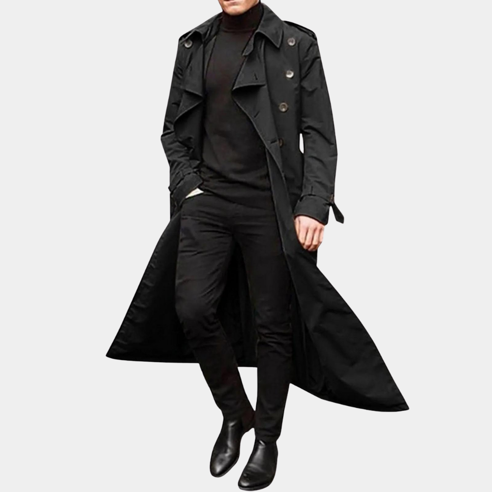 Avslappet og stilig herre trenchcoat. Komfortabel, klassisk ytterjakke; perfekt for høst og vinter.