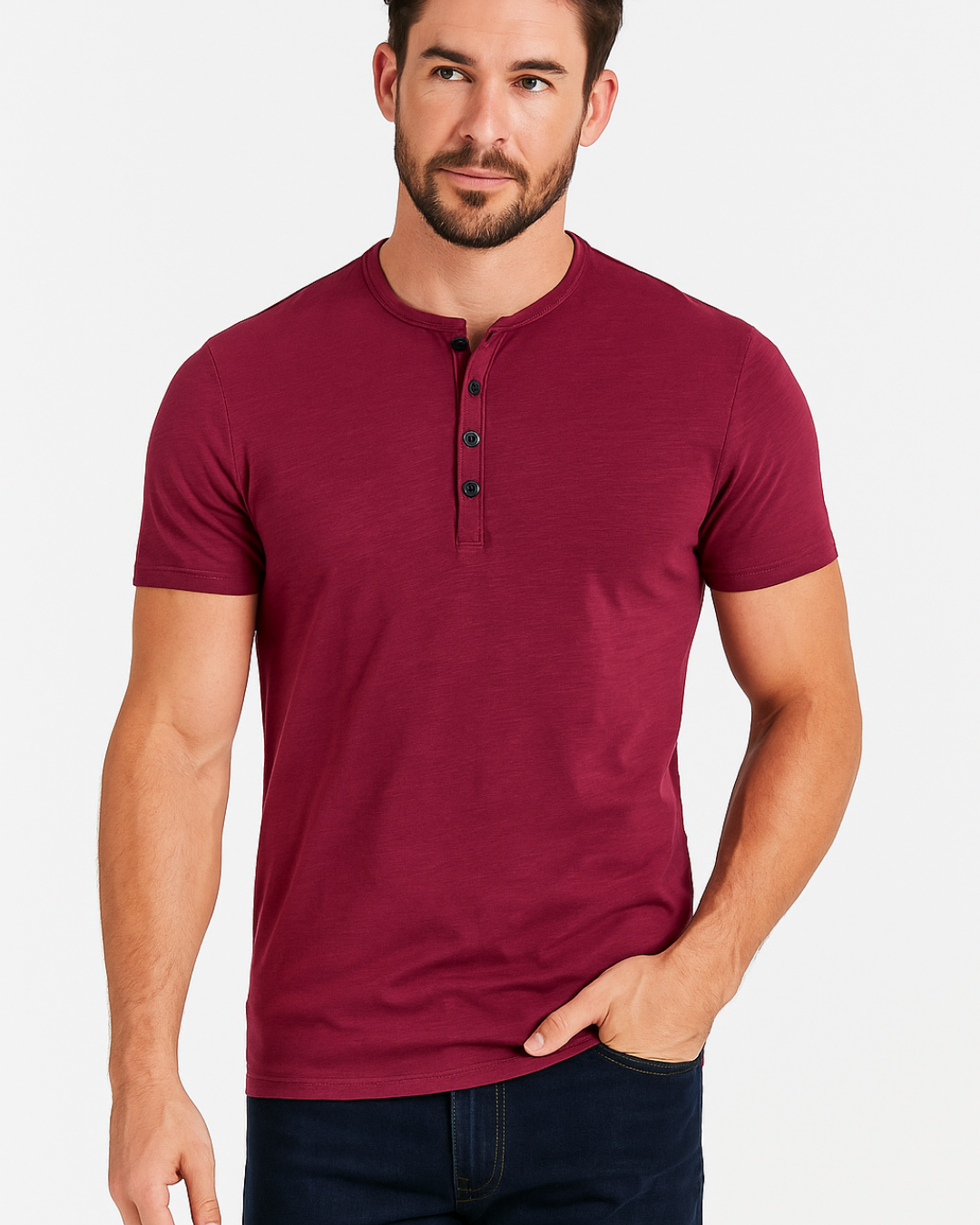 Essensiell kortermet Henley skjorte for menn, tilbyr både stil, komfort og allsidighet for fritid.
