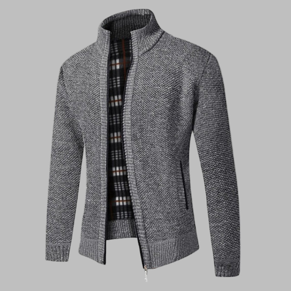 Stilig menns glidelåsgenser i myk, varm strikk. Perfekt for casual og elegant herremote.