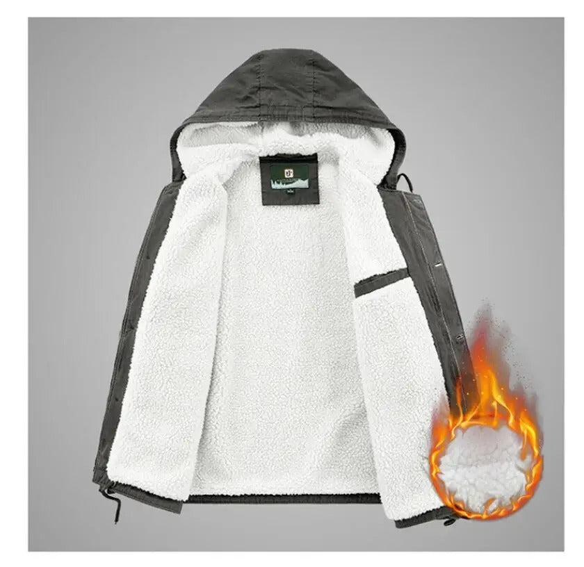 Ryggvisning av en grå bomberjakke for menn, fremhever jakkens sømmer og sporty casual yttertøy design.