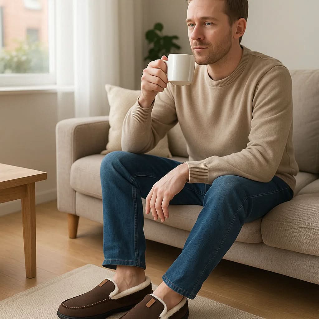 Komfortable herre vinter loafers for hjemmebruk, ideelle som varme tøfler med slip-on design.
