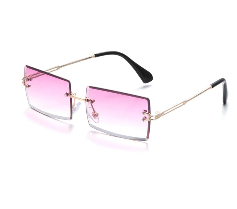 Fasjonable rammeløse solbriller, rektangulære glass. Unisex og stilige med UV400.