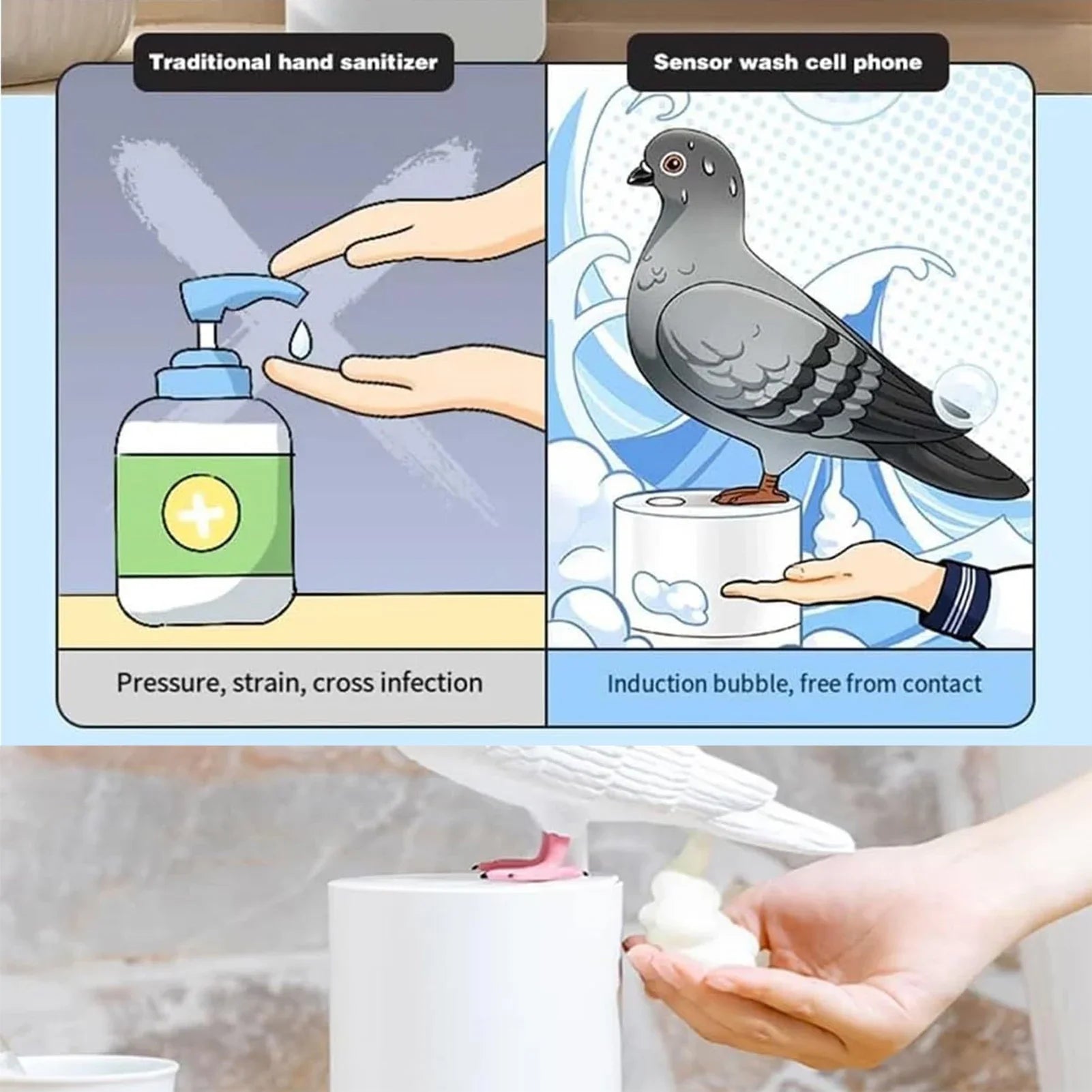 Elegant, stilren automatisk såpedispenser for skumsåpe. Berøringsfri løsning for optimal hygiene på badet.