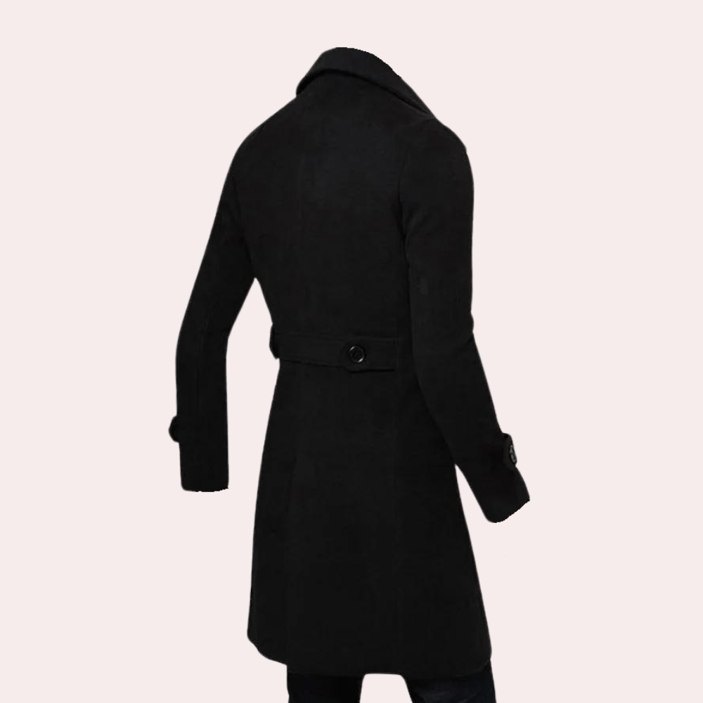 Elegant herre trenchcoat, dobbeltradet design. Perfekt høst-/vårjakke, formell og uformell.