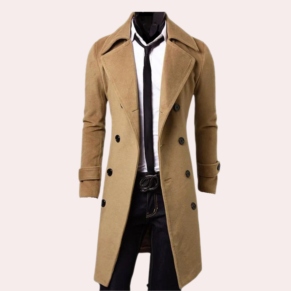 Herre dobbeltradet trenchcoat. Allsidig ytterjakke for våren, høsten og milde vinterdager.