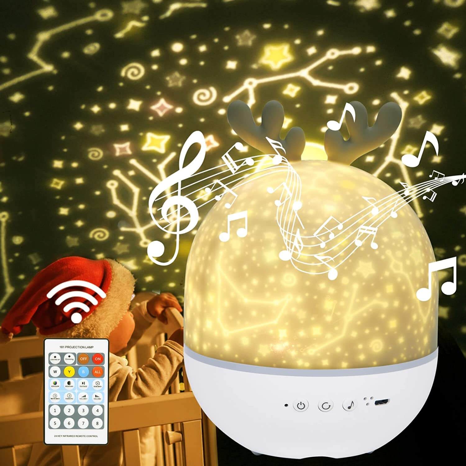 Galaxy projektorlampe med realistisk stjernehimmel og fargerike tåker. Perfekt for romdekorasjon.