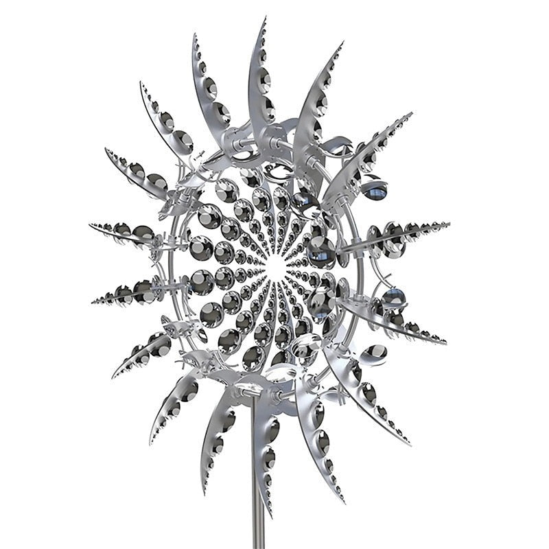 Stor metall hagevindmølle. Unik, værbestandig dekor som spinner elegant i hagen.