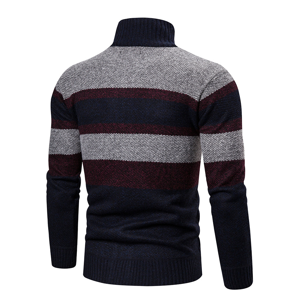 Motebevisst stripet herrecardigan i strikket slim fit, komfortabel for daglig bruk.