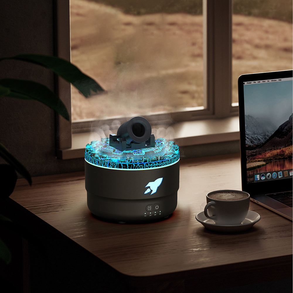 Hvit luftfukter aroma diffuser med nattlys, lavalampe funksjon og plass til essensielle oljer for hvert rom.