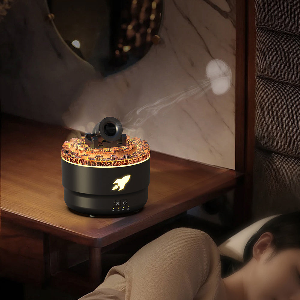 Luftfukter aroma diffuser med nattlys og spesiell lavaeffekt. Ideell for avslapning og spa-følelse hjemme.