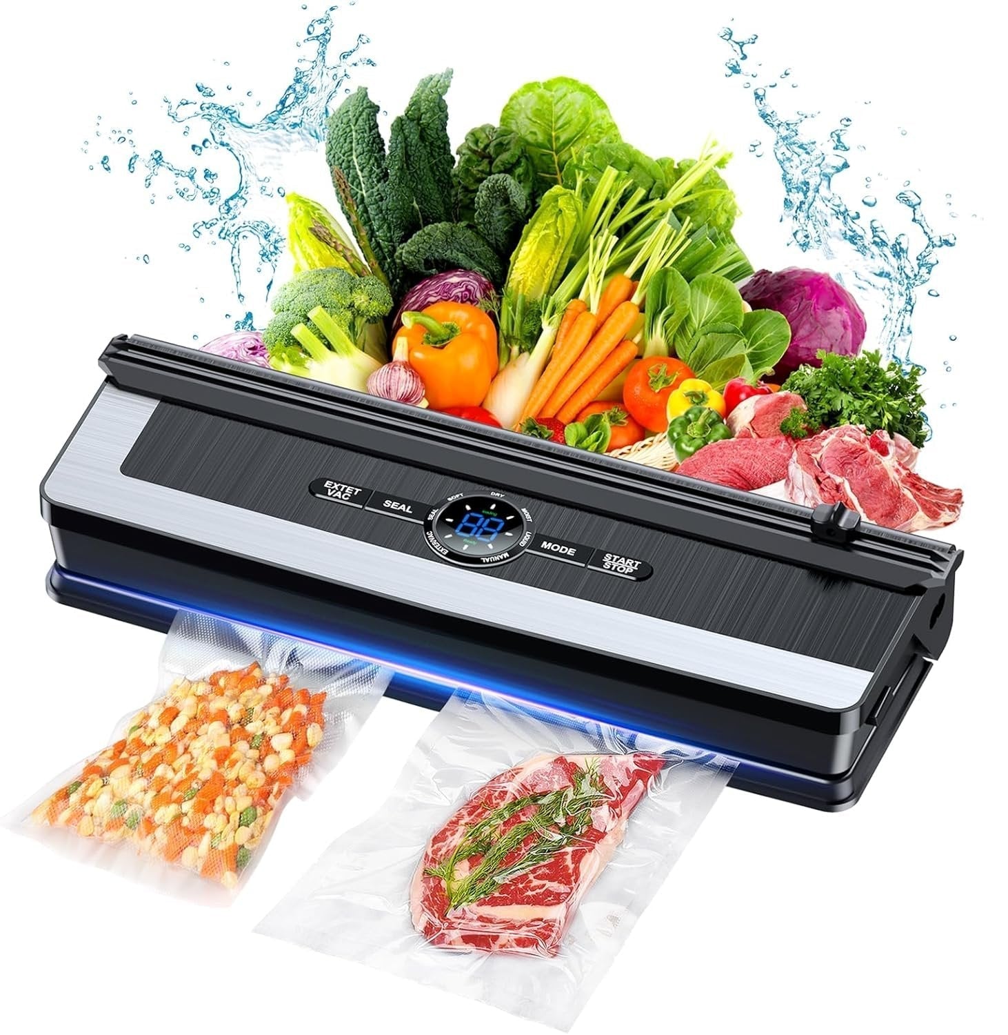 Vakuumforsegler i bruk, forsegler mat for å bevare friskhet og redusere matsvinn; ideell for mealprep.