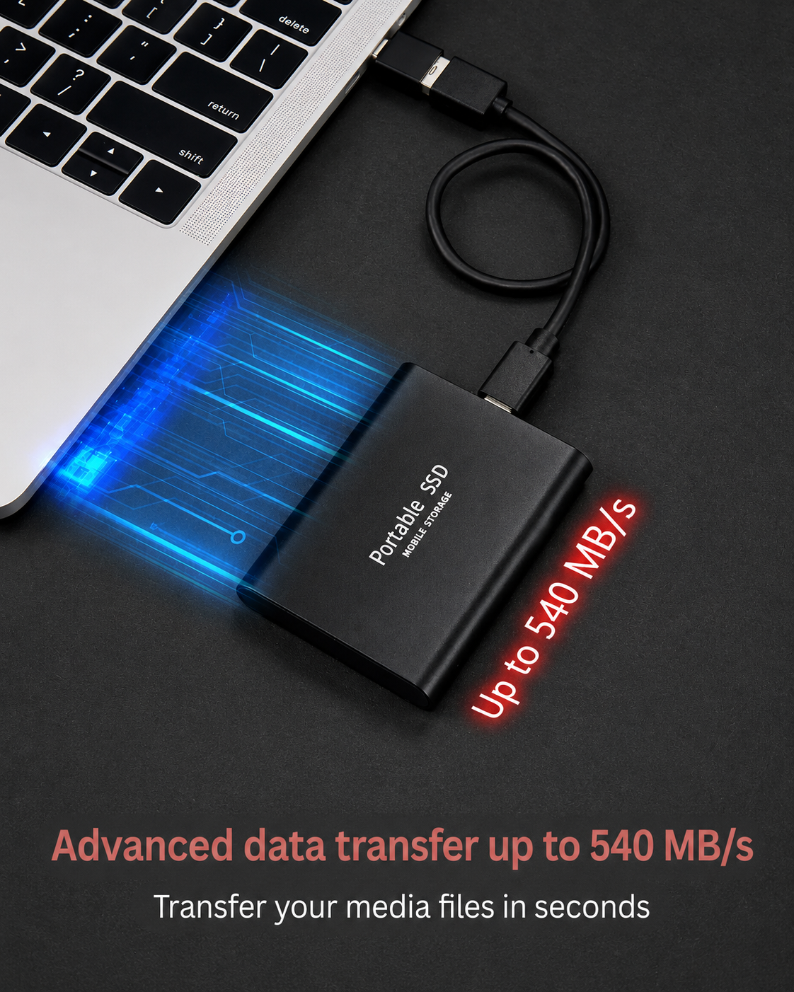 Hvit ekstern SSD 128TB. Allsidig og rask datalagring med USB-C, perfekt for sikkerhetskopiering og multimedia.