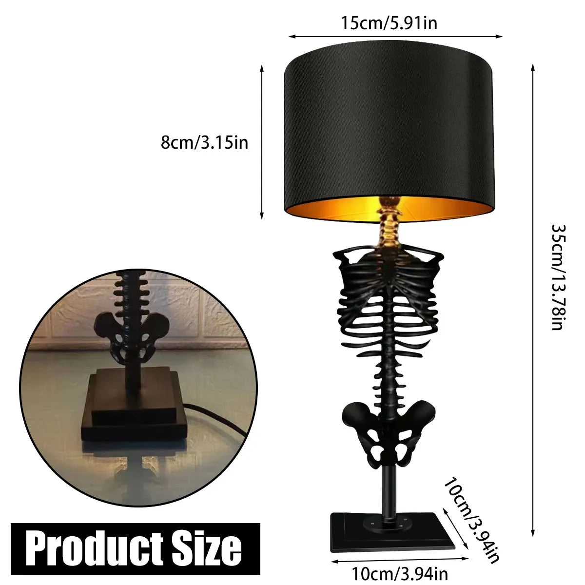 Moderne gotisk bordlampe i svart, oppladbar USB-lampe for stemningsfull belysning og interiørdekor.