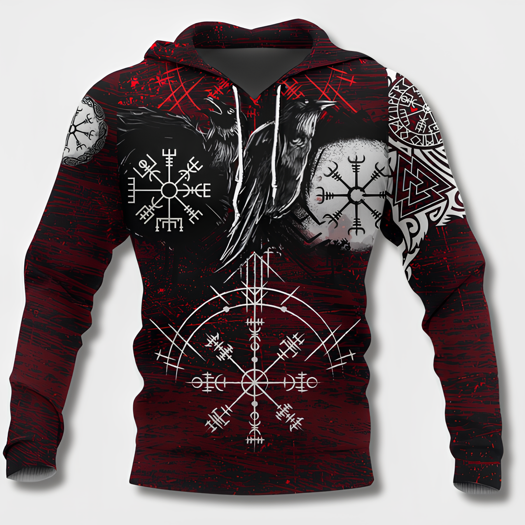 Mann iført stilig herre hettegenser i vikingstil. Avslappet passform, ideell for fritid og streetwear.