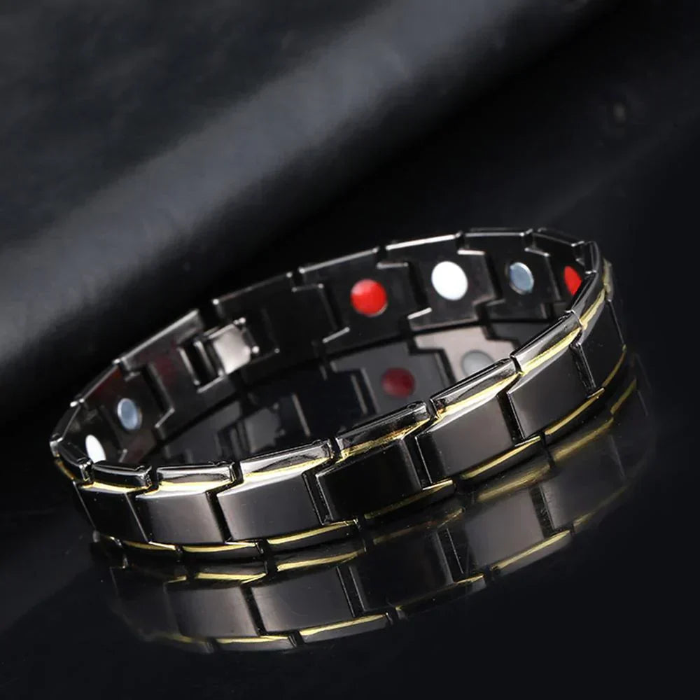Elegant, moderne magnetisk armbånd i svart, unisex. Perfekt smykke for stil og velvære.