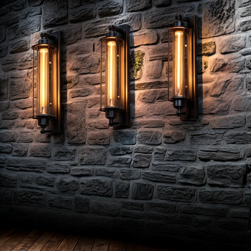 Robust rustikk metall vegglampe, retro belysning, perfekt for industriell dekor i gangen.