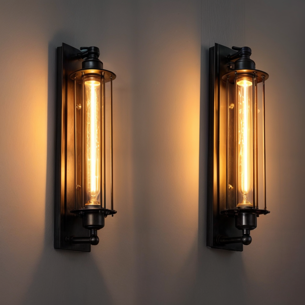 Tidløs svart vegglampe, metall, industriell stil, belysning for gang og stue. Retro dekor.