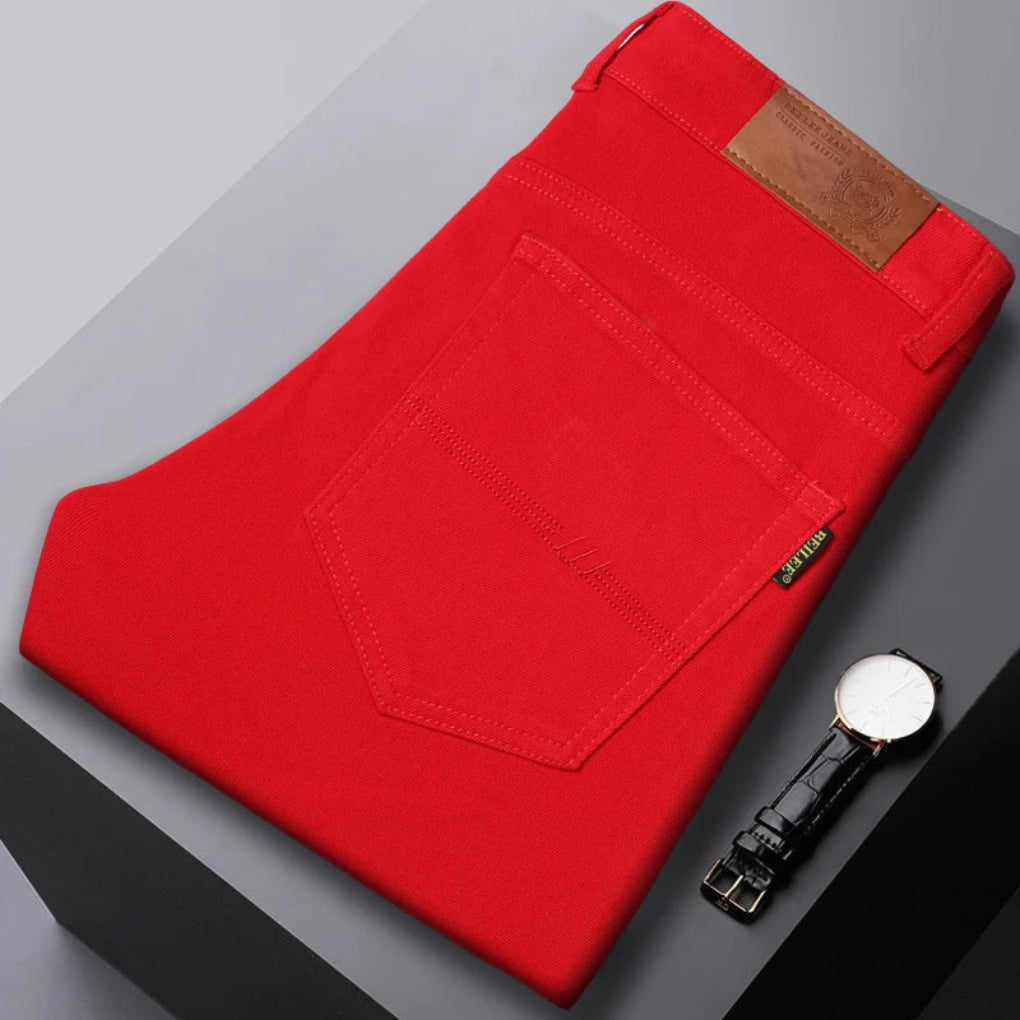Stilige gule slim fit jeans for menn. Moderne passform, perfekt for herremote og komfort hele dagen.