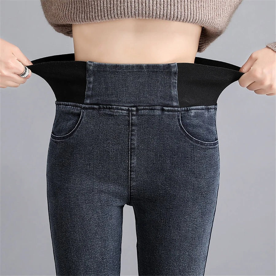 Grå kvinner skinny bukser med høyt liv. Komfortable og elegante, ideelle for både hverdag og fest.