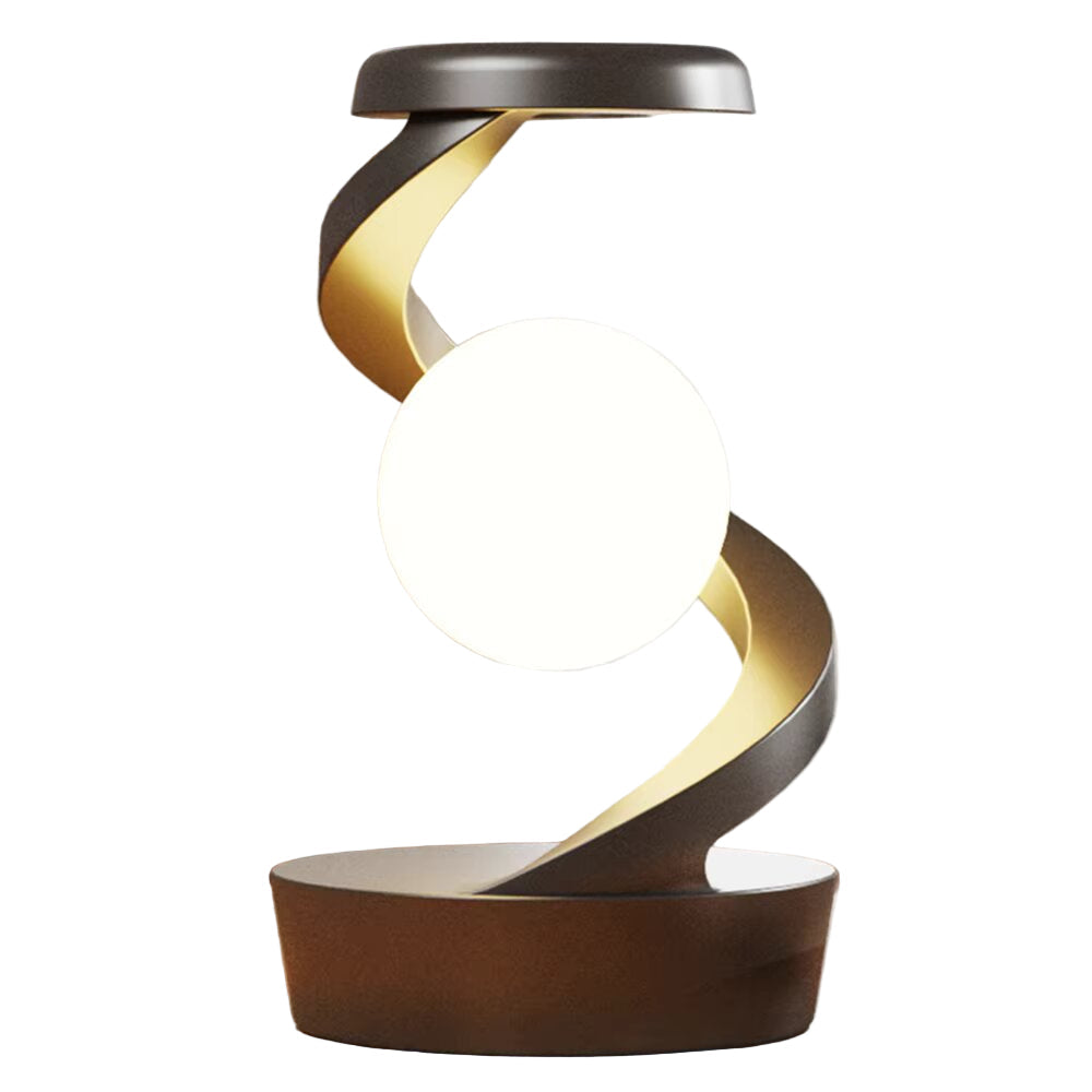 Svevende lampe med roterende LED-lys og trådløs lading, perfekt for moderne interiør og smart belysning.