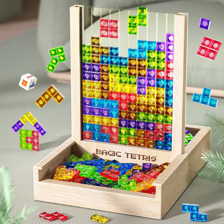 Tetris wooden puzzle game for kids and adults, engaging logic brain teaser.