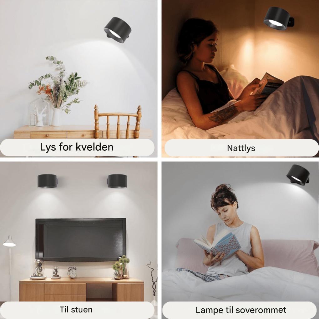 Elegant 360° trådløs LED-vegglampe. Oppladbar belysning perfekt for hjem, dekorasjon og smarte løsninger.