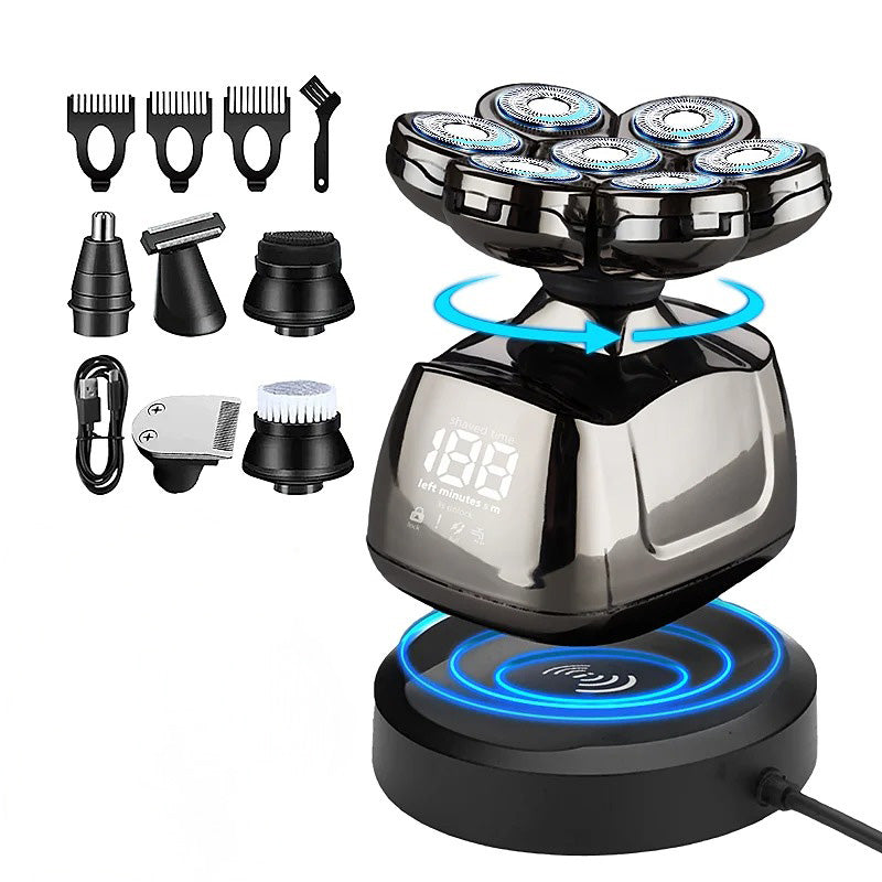 Trådløs hode- og kroppsbarbermaskin med LED-display. Vanntett for våt/tørr bruk, oppladbar for enkel pleie.