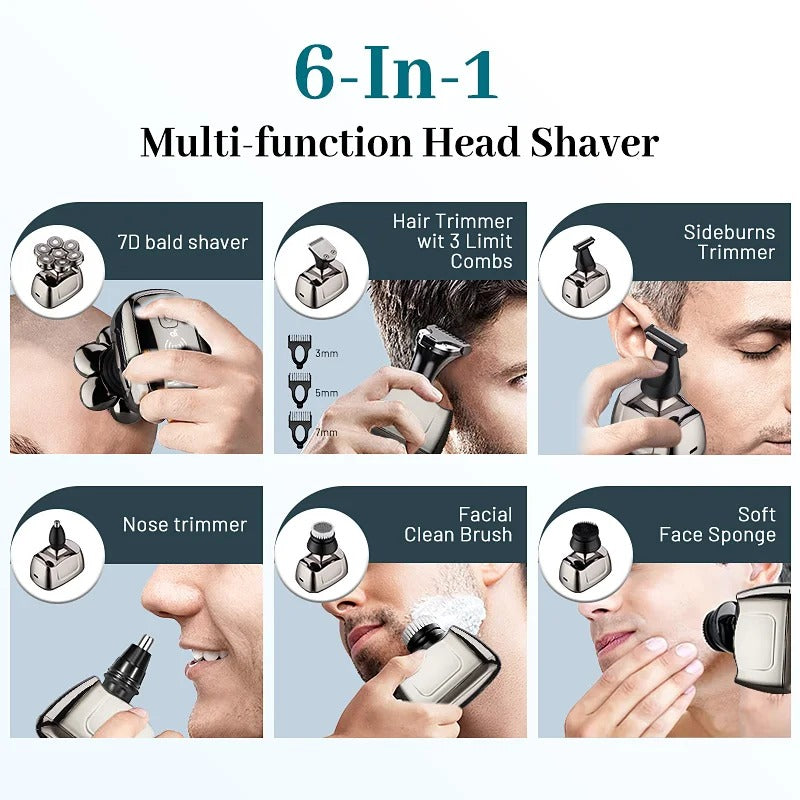 Oppladbar multifunksjonell barbermaskin for hode, ansikt og kropp. Trimmer skjegg. Reisevennlig og vanntett.