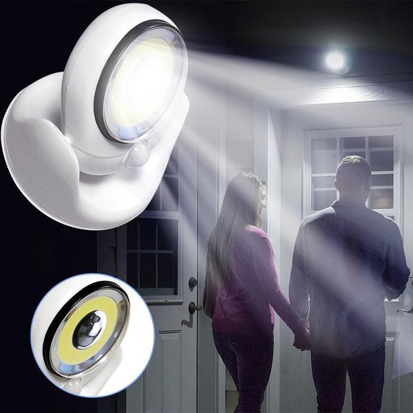 Sikkerhetslampe: Trådløs LED-belysning med bevegelsessensor for hage, garasje, inngangsparti.
