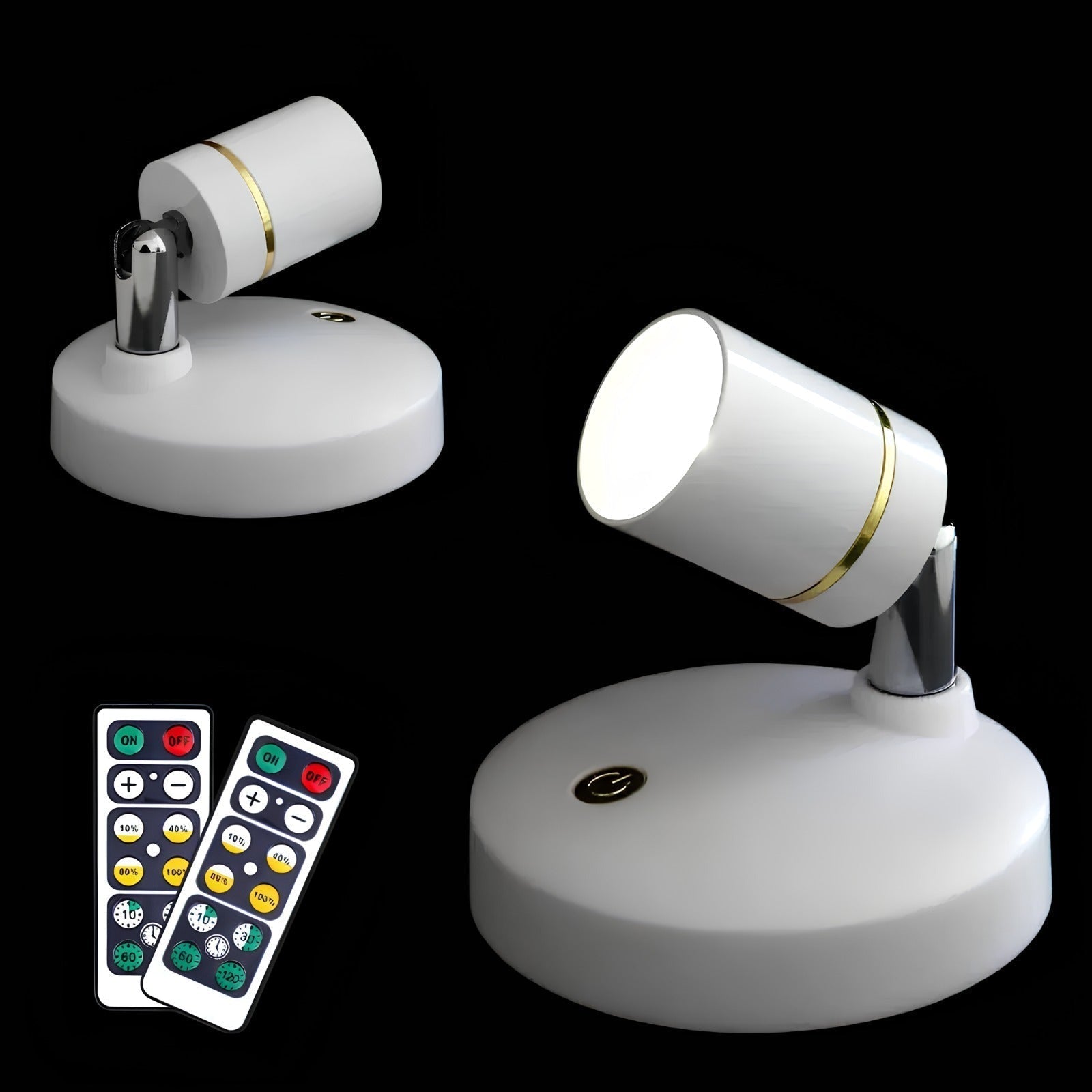 Trådløs LED-spotlight LumaSpot, dimbar interiørbelysning med batteri/USB for vegg og tak, enkel installasjon.