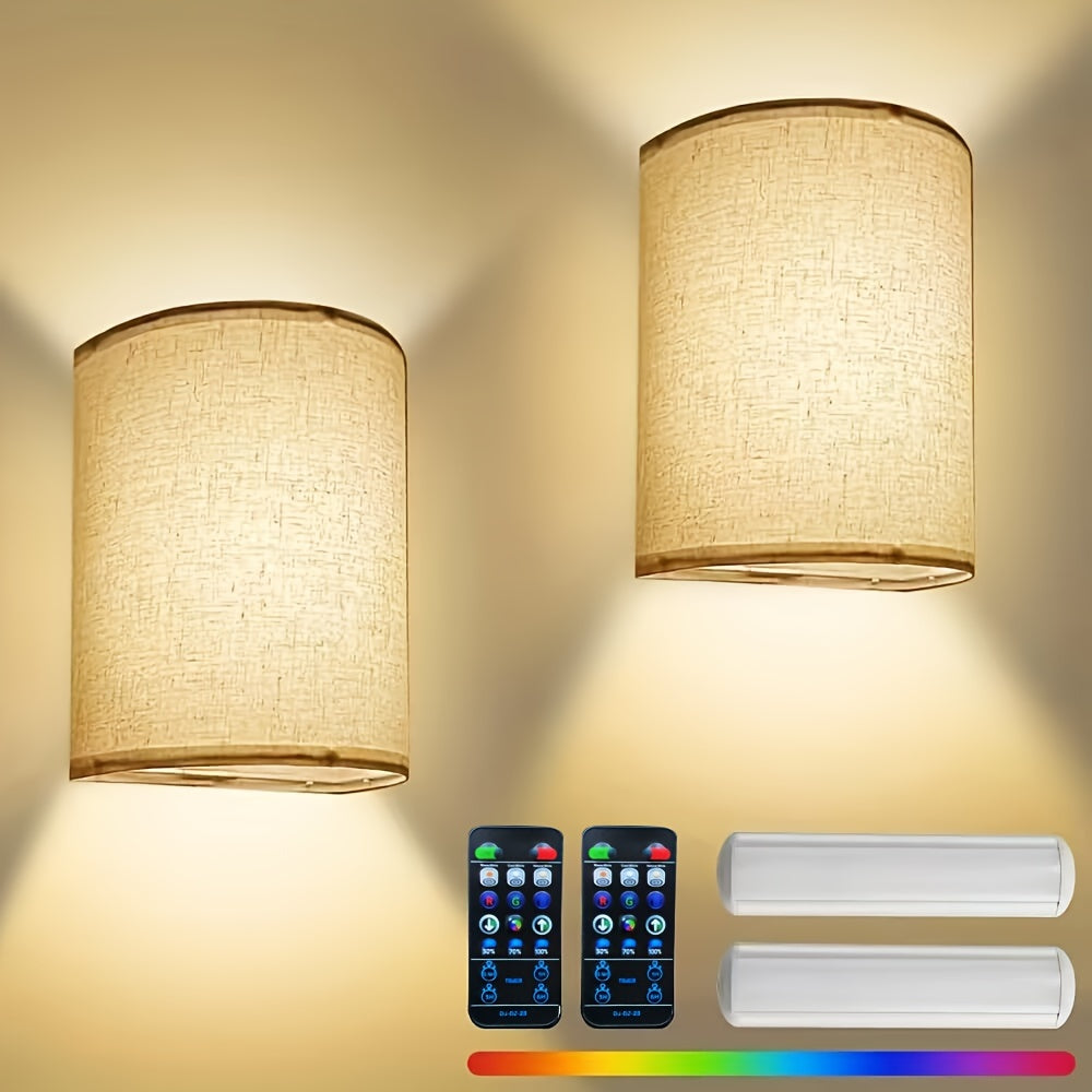 Batteridrevet, oppladbar trådløs vegglampe (2-pk) med RGB-lys, perfekt for fleksibel interiørbelysning.
