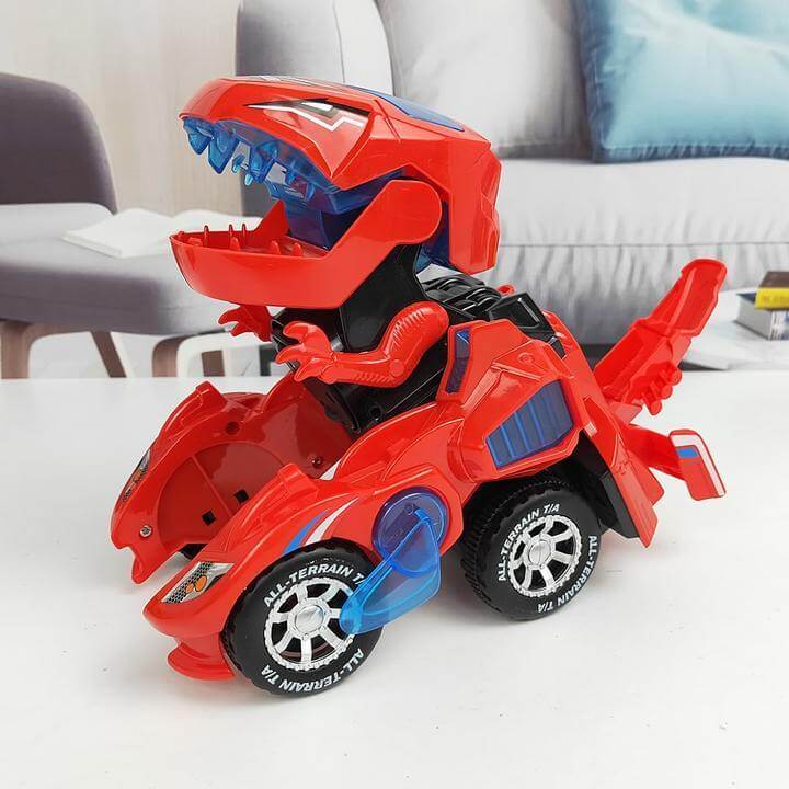 Detaljert transformerende dinosaurbil med LED-lys og lydeffekter. Innovativ og automatisk barneleke.