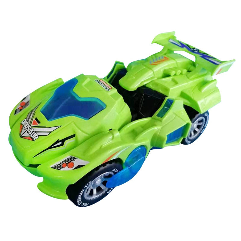 Multifunksjonell barneleke: Transformerende dinosaurbil med LED-lys, dynamisk lyd og selvbevegelse.