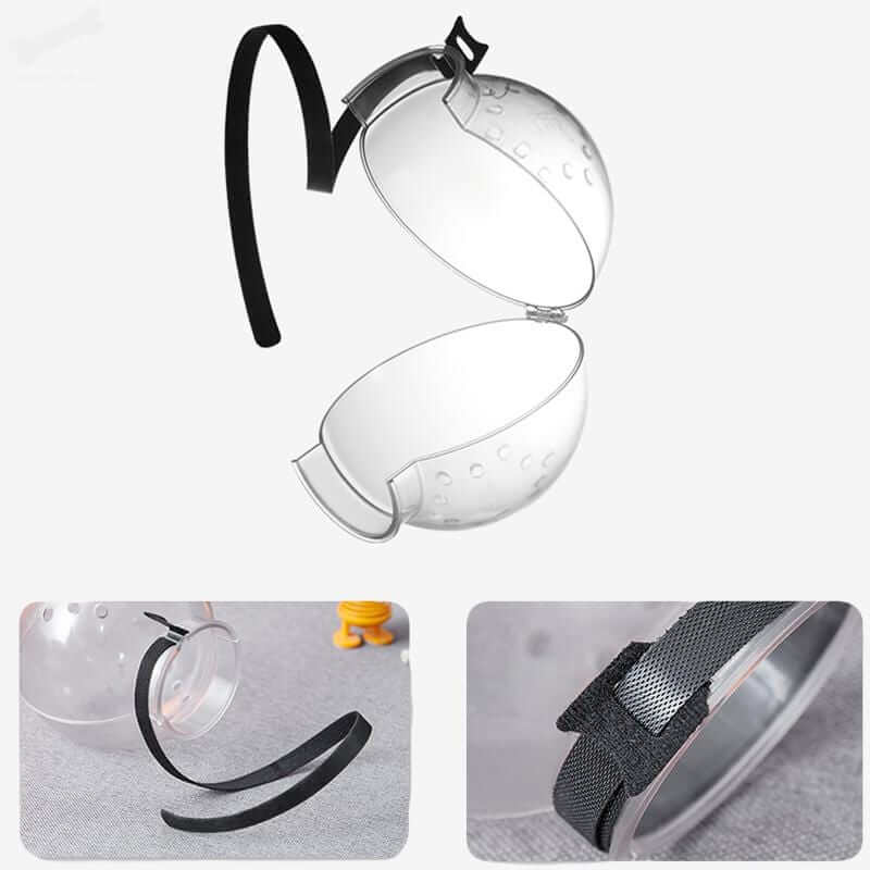 Trygg kattestell med anti-bite pleiehjelm. Transparent design sikrer komfort og effektiv beskyttelse mot bitt.
