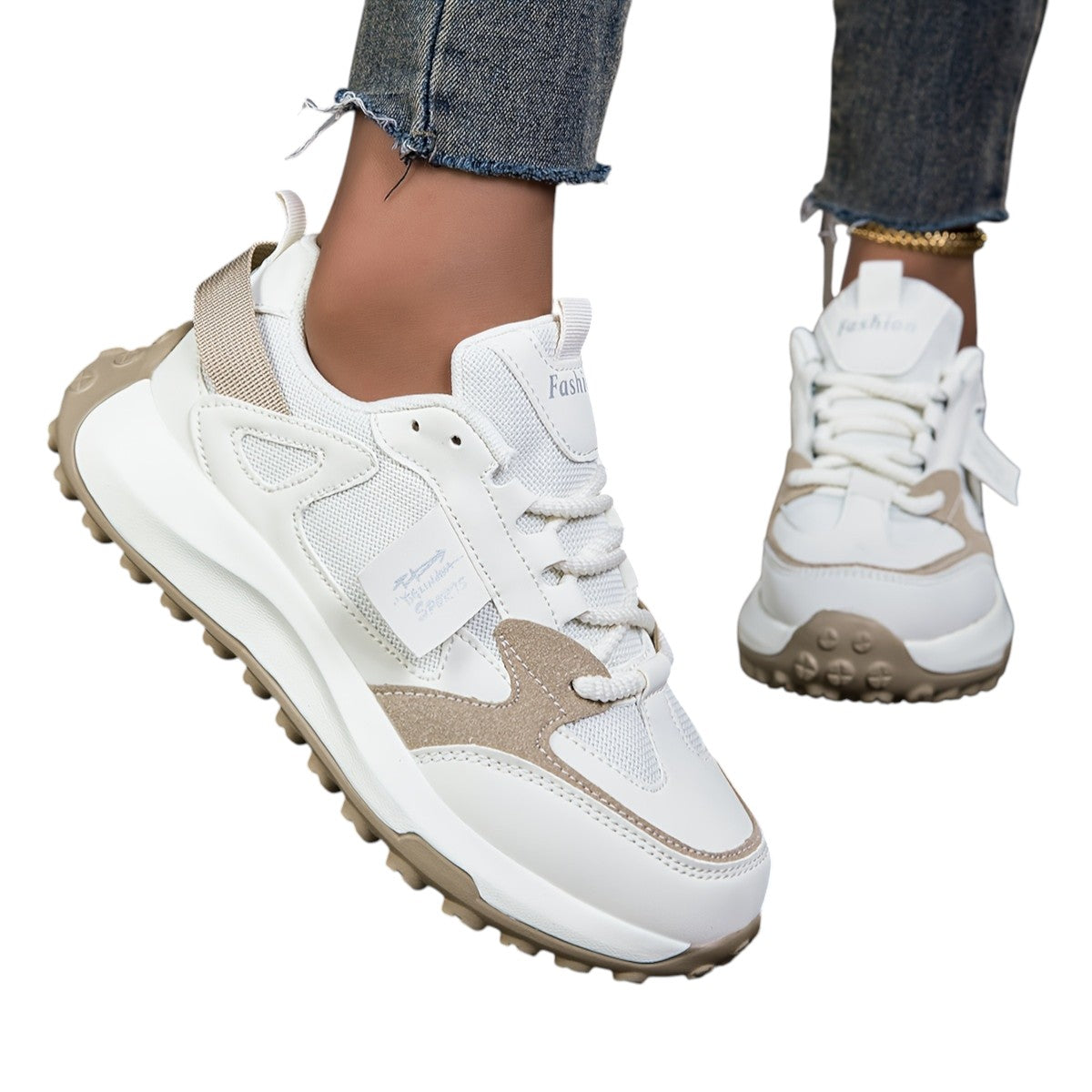 Komfortable damesko med robuste høye såler for god demping. Stilfulle joggesko med trendy design, perfekt for vår.