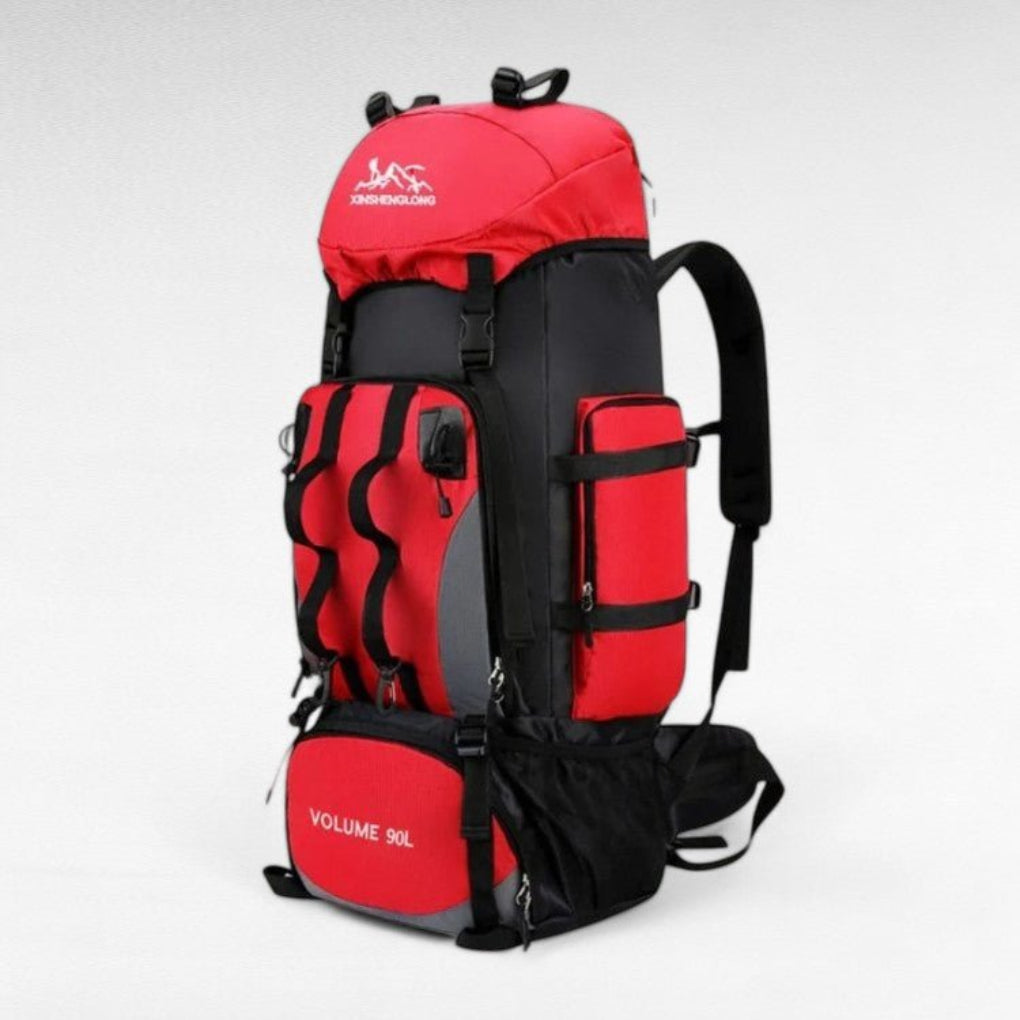 Robust 90 liter unisex ryggsekk for camping og fotturer. Stor kapasitet for eventyrutstyr.