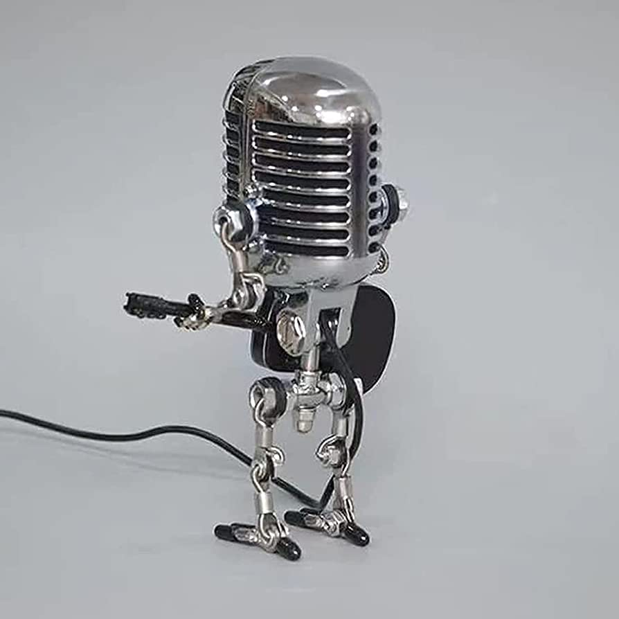 Justerbar LED-skrivebordslampe i unik mikrofonrobot-design, et blikkfang på ethvert skrivebord.