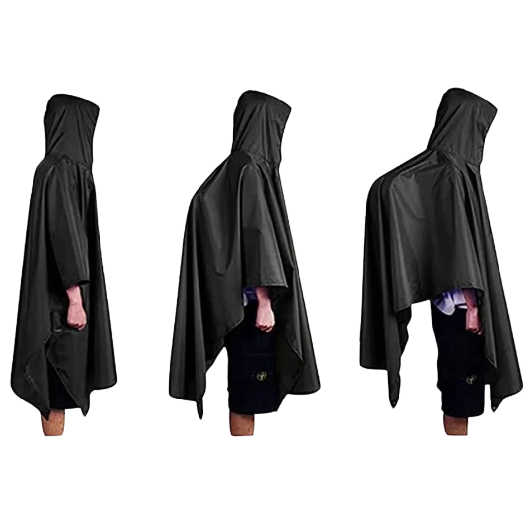 Allsidig 3-i-1 unisex regnponcho; regnfrakk, tarp og underlag. Perfekt for fotturer og uteliv.