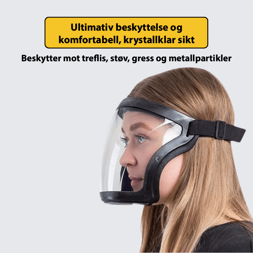 Fullansikts ansiktsskjerm for optimal sikkerhet. Duggfri sikt og brillevennlig design for komfortabel beskyttelse.