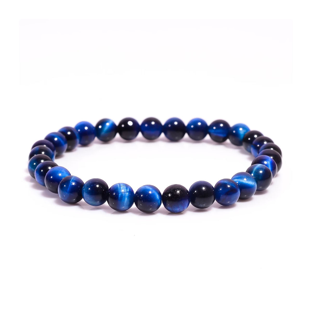 Unisex armbånd i polert blått tigerøye. Edelsten for ro, beskyttelse og indre styrke.
