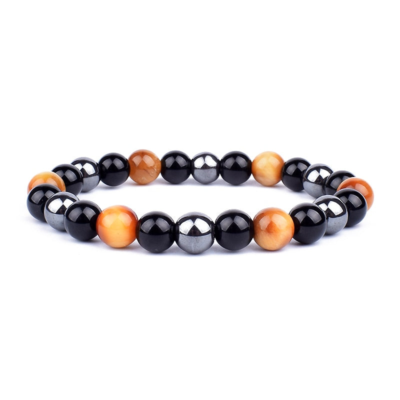 Armbånd med obsidian, tigerøye, hematitt. Fremmer indre ro, energi og stressreduksjon for menn og kvinner.